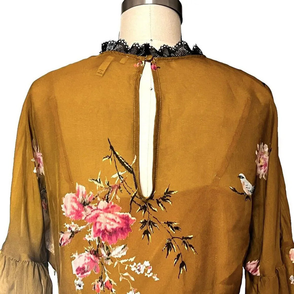 Joie Women's Silk Floral Gold Long Sleeve Peplum Blouse W/ Camisole Sz Small - Picture 6 of 11